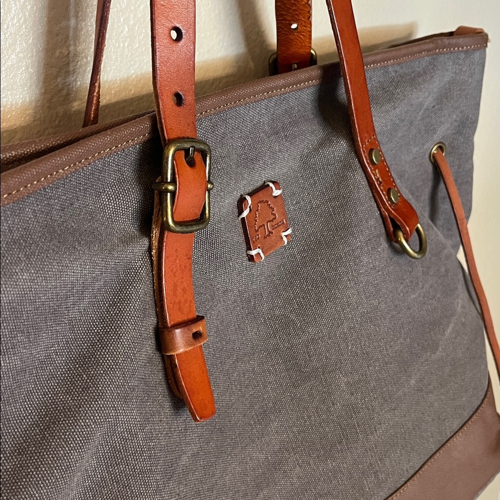 TSD Brand Redwood Shopper Tote Gray Canvas & Leather - Picture 4 of 8